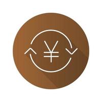 Japanese and China yen exchange. Flat linear long shadow icon. Refund. Vector outline symbol