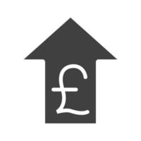 Pound rate rising glyph icon. Silhouette symbol. Great Britain pound with up arrow. Negative space. Vector isolated illustration