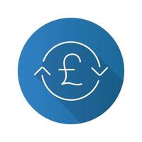 Great Britain pound exchange. Flat linear long shadow icon. Refund. Vector outline symbol