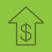 Dollar rate rising color linear icon. US dollar with up arrow. Thick line outline symbols on color background. Vector illustration