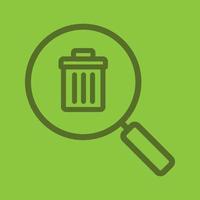 Waste management search linear icon. Magnifying glass with trashcan. Thick line outline symbols on color background. Vector illustration