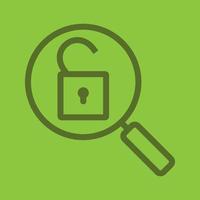 Password search color linear icon. Magnifying glass with open lock. Security. Thick line outline symbols on color background. Vector illustration
