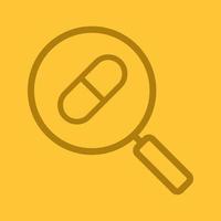 Drugstore and medicine search color linear icon. Magnifying glass with pill. Pharmacy nearby. Thin line outline symbols on color background. Vector illustration