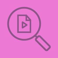 Media file search color linear icon. Magnifying glass with multimedia file. Thick line outline symbols on color background. Vector illustration