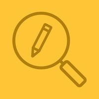 Magnifying glass with pencil linear icon. Search. Thin line outline symbols on color background. Vector illustration