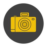 Photo camera glyph color icon. Slr vintage photocamera. Silhouette symbol on black background. Negative space. Vector illustration