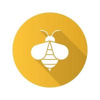 Honey bee flat design long shadow glyph icon. Apiary sign. Wasp. Vector silhouette illustration