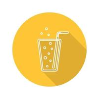 Lemonade flat linear long shadow icon. Soda glass with straw. Vector outline symbol