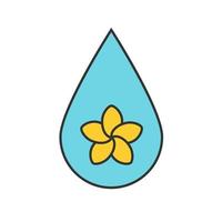 Aromatherapy oil drop color icon. Spa salon oil drop with plumeria flower inside. Isolated vector illustration