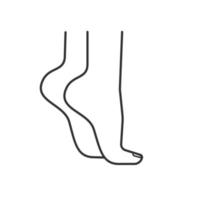 Woman's feet standing on tiptoe linear icon. Thin line illustration. Contour symbol. Vector isolated outline drawing