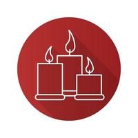 Spa salon candles flat linear long shadow icon. Aromatherapy. Vector outline symbol