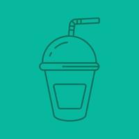 Refreshing soda drink color linear icon. Lemonade paper cup with straw. Thin line outline symbols on color background. Vector illustration