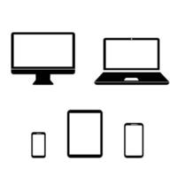 conjunto de pantalla del dispositivo - monitor de computadora de tableta de teléfono inteligente portátil. pc, computadora portátil, teléfono inteligente, tableta, simple, iconos, conjunto vector