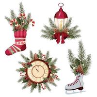A set of Christmas stickers. Realistic Christmas compositions for the design of postcards and other things. Vector