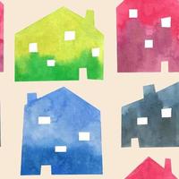 Watercolor houses seamless pattern texture background city architecture building simple Scandinavian style vector