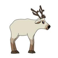 Vector outline cartoon single illustration of Reindeer Caribou. Doodle isolated Animal from Iceland on white background. Side view