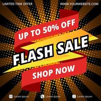 Flash sale banner with a lightning strike and ribbon illustration vector