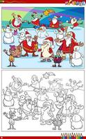 cartoon Christmas characters group coloring book page vector