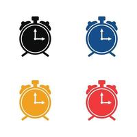 Set of Silhouette Alarm Clock Flat Design Icons, Alarm Clock Icons Isolated on White Background vector