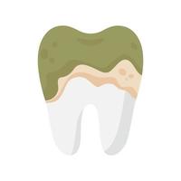 Vector cartoon tooth with dental decay and plaque disease.