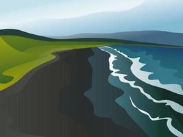 Landscape with ocean and black sands in vector drawing