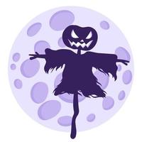 Silhouette of a Halloween scarecrow on a background of a full moon. vector