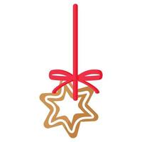 Christmas festive star gingerbread covered by white icing with red ribbon. vector