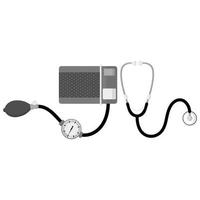 Manual Sphygmomanometer with a stethoscope for measuring blood pressure. vector