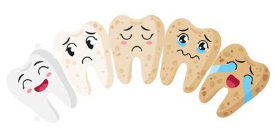 Vector cartoon cute characters of teeth with different emotions.