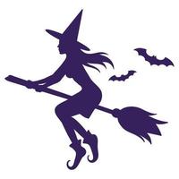 Silhouette of a witch flying on a broomstick and bats. vector