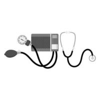 Manual Sphygmomanometer with a stethoscope for measuring blood pressure. vector