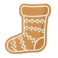 Christmas festive boot gingerbread cookie covered by white icing. vector