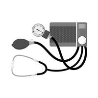Manual Sphygmomanometer with a stethoscope for measuring blood pressure. vector