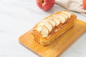 apple loaf crumbled on wood board photo