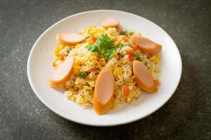 fried rice with sausage and mixed vegetable photo