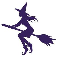 Silhouette of a witch flying on a broomstick. vector