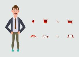 personaje de dibujos animados de hombre de negocios casual con diferentes emociones faciales. Diferentes emociones faciales para animación personalizada. vector