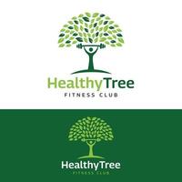 Abstract Healthy Tree with Barbell Logo Design Template vector