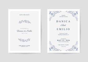 Minimalist and simple wedding invitation with beautiful watercolor leaves vector