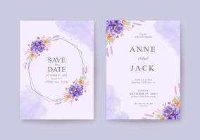Romantic Wedding card with beautiful purple floral watercolor vector