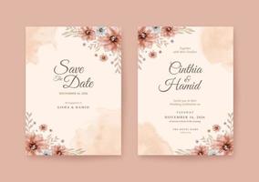 Romantic wedding invitation with beautiful floral watercolor vector