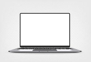 Modern thin frame laptop computer vector 3d mockup with shadow isolated on transparent background