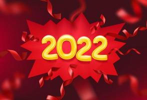 Feliz nuevo 2022.Ilustración de vector de estilo 3d de dibujos animados lindo