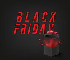 Black friday offer banner with opened gift box vector