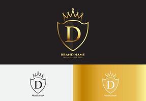 Letra d concepto de logotipo de corona de lujo de oro vector