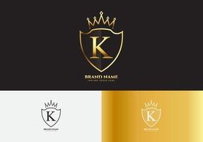 letra k, oro, lujo, corona, logotipo, concepto vector