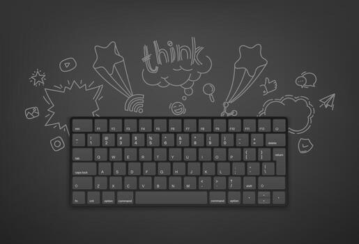 teclado moderno con elementos de garabatos. pensar en el concepto vector