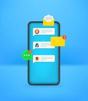 teléfono móvil moderno con notificaciones de mensajeros vector
