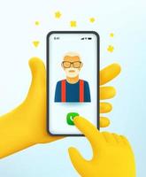 Man making telephone call to the father. Comic 3d style vector illustration