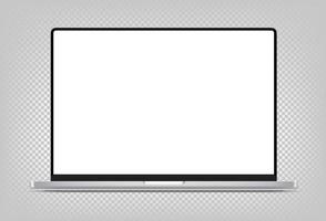 Modern thin frame laptop computer vector 3d mockup with shadow isolated on transparent background